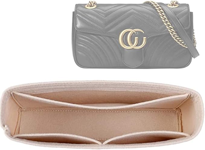 LEXSION Felt Insert Purse Organizer with Zipper,Small Handbag Tote Shaper Insert for GG Marmont Matelasse Shoulder Bag(Pack of 2)-Small 8030 Beige