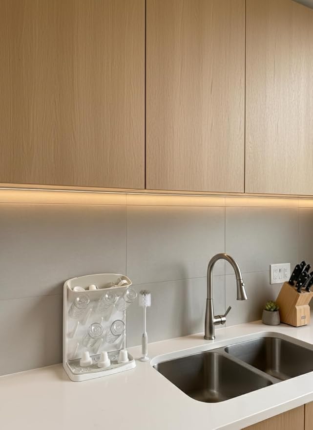 Ubbi Vertical Baby Bottle Drying Rack, Space Saving Countertop Drying Rack Baby Organizer, Oat