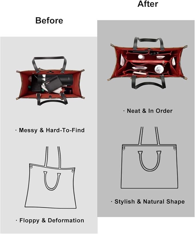 ZTUJO Purse Organizer Insert For Handbags, Silky Bag Organizer With 2 Zippers For Speedy Neverful Tote and More (Red, X-Small)