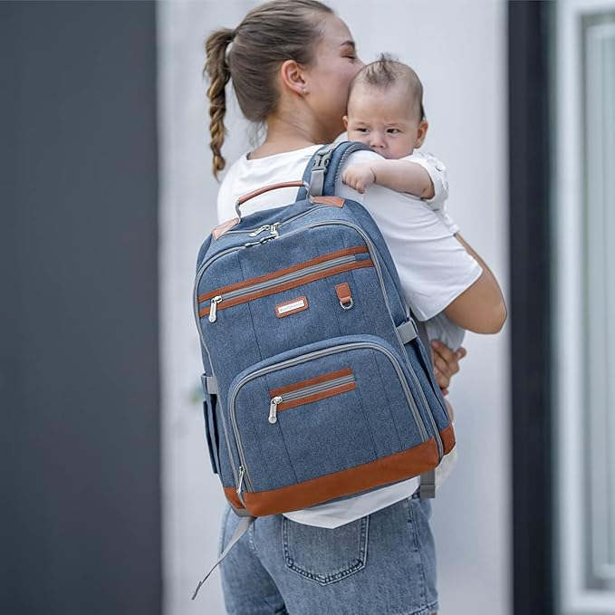 BILLITON MASHI Diaper Bag Backpack, Large Baby Nappy Bags with Portable Changing Pad for Boys and GirlsMultifunction Travel Baby Bag for Moms Dads, Shower Gifts Waterproof and Stylish,Deep Blue
