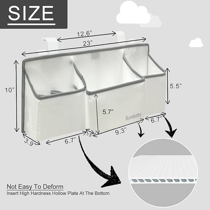 Hanging Baby Diaper Caddy, 3-in-1 Diaper Caddy Organizer Holder For Baby Crib, Nursery Organization Diaper Stacker Storage For Crib, Changing Table, Car, Wall-White