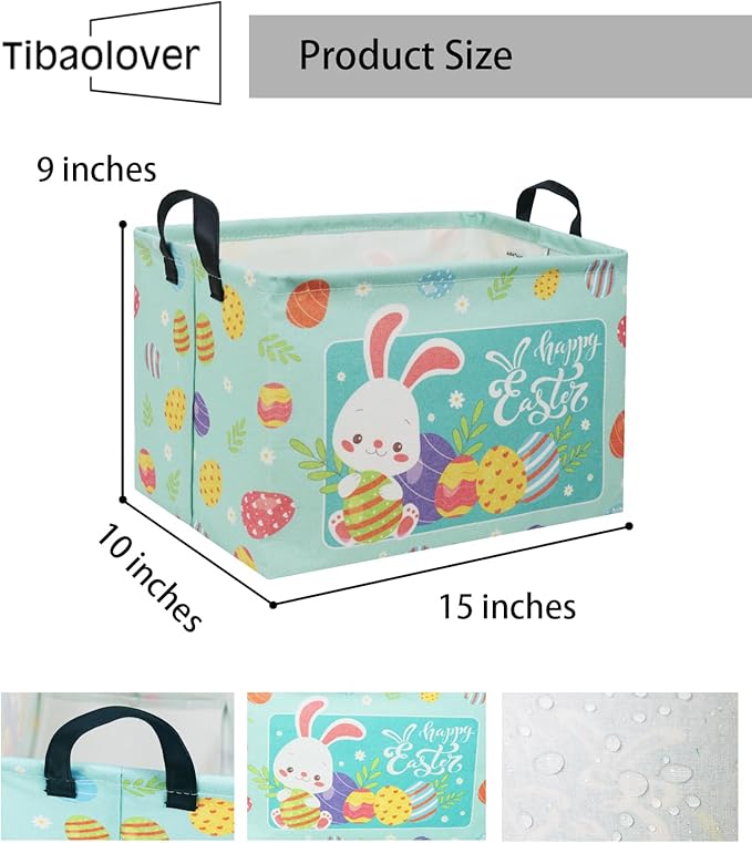 TIBAOLOVER Rectangular Easter Basket Baby Storage Basket Cute Kids Toy Storage Bin Organizer Shelf Book Basket Room Decor(Happy Easter)