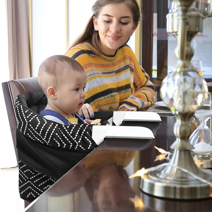 MTWML Portable High Chair for Table,Hook On High Chair that Attaches to Table,Space Saver Clip On Counter Seat for Baby,Easy Clean Baby Feeding Clamp Seat with Carry Bag for Travel(Stripe-Black)
