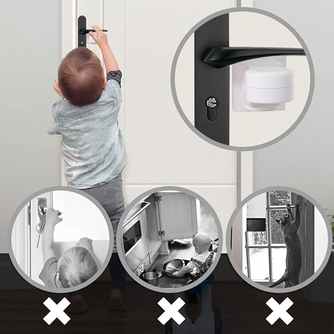 Child Proof Door Lever Locks (6 Pack) Baby Proofing Door Handle Locks with Adhesives, No Drilling Child Safety Door Locks for Protecting Kids and Toddler