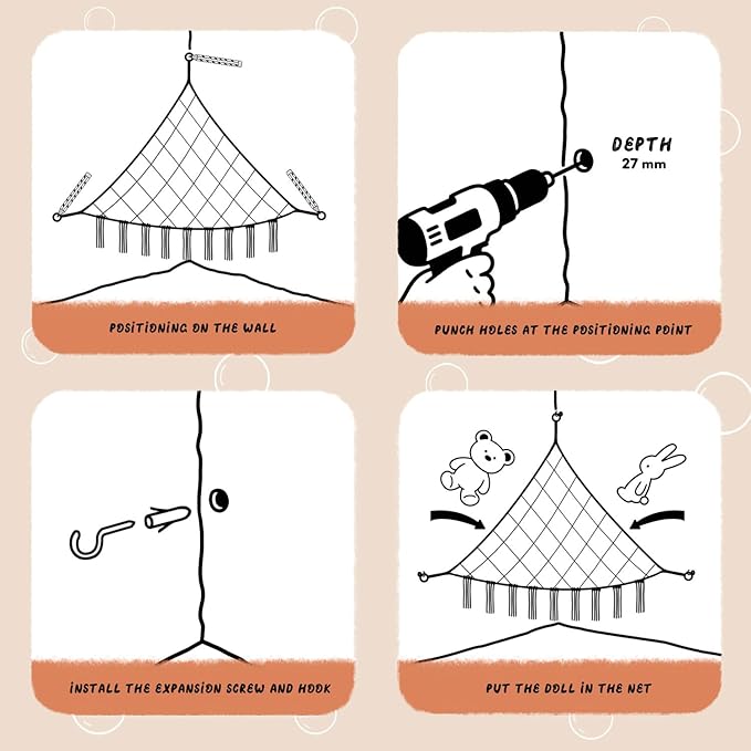 59 x 47 inches Stuffed Animal Hammock Corner Net, Plushie Net for Stuffed Animals Corner Large, Cotton Hammock Holder for Home, Room, Wall, Bedroom Decor (White)