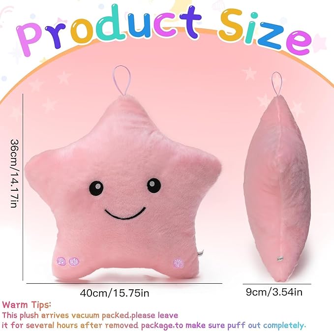 Subao Sensory Toys for Kids,14" Toddler Pillow With Light & Music,Twinkle Plush Star Night Light Cushion Autism Sensory Toys for Toddlers Age 3 4 5 6 7 8 9 10,Birthday Xmas Easter Gifts for Girls Pink