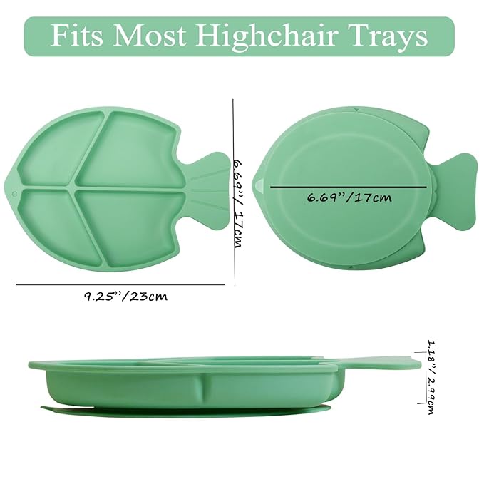 Baby plates with Suction,Silicone Suction Plates for Baby Toddler Kids BPA Free Microwave Dishwasher Safe -Plate yellow fish sets