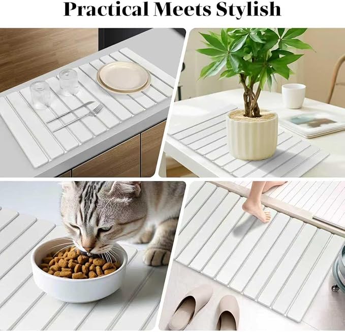Large Stone Dish Drying Mats for Kitchen Counter, 28"(L)×16"(W), Fast Drying Collapsible Dish Drying Mat, Eco-Friendly Absorbent Diatomaceous Earth Mats for Dishes Bottles Cups, Match Any Countertop