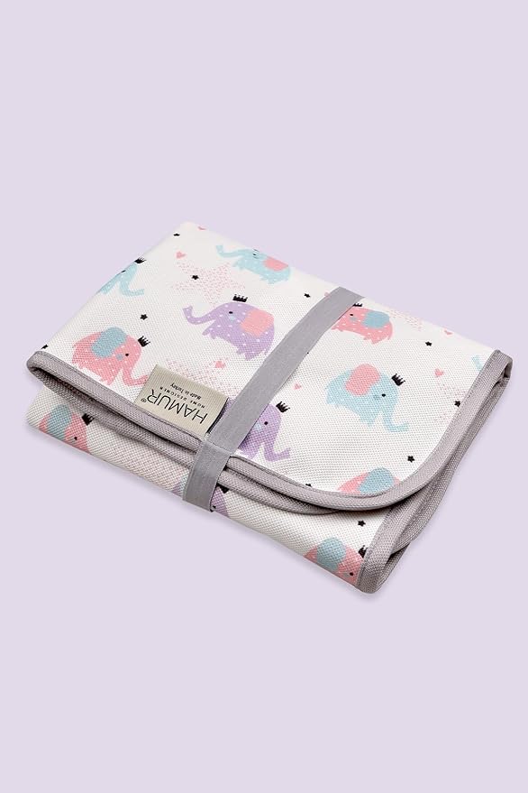 Hamur Home Portable Changing Pad – Waterproof, Washable & Easy Wipe Clean, Foldable Travel Baby Changing Mat for Diaper Bag, Compact & Lightweight, Must-Have for Newborns (Elephant Pattern)
