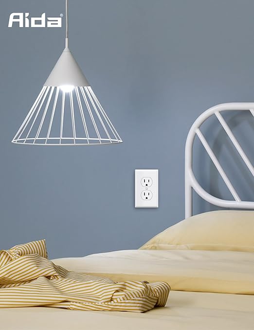 AIDA Outlet White Duplex Receptacle with Wall Plate, Electrical Outlet Electrical Wall Outlet, 15 Amp Outlet 125V, Self-Grounding, 2-Pole, 3-Wire, 5-15R, UL Listed, 20 Pack