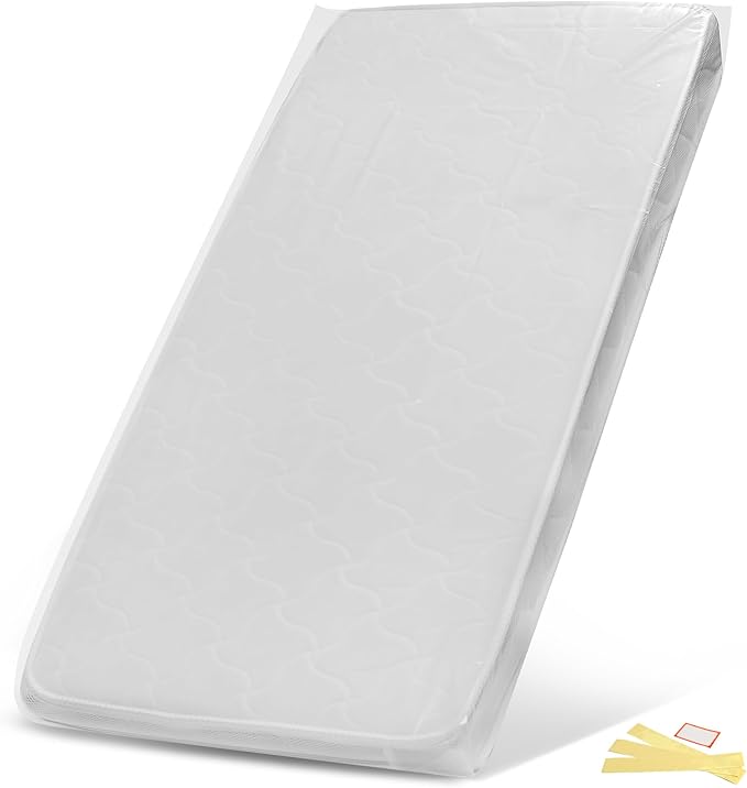 Storage Standard Crib Mattress Storage Bag - Waterproof & Reusable Mattress Bags for Moving, Heavy-Duty 4-Mil Plastic with Tape Strips & Label Sticker, 66 x 29 x 7 Inches, For Standard Crib Mattresses