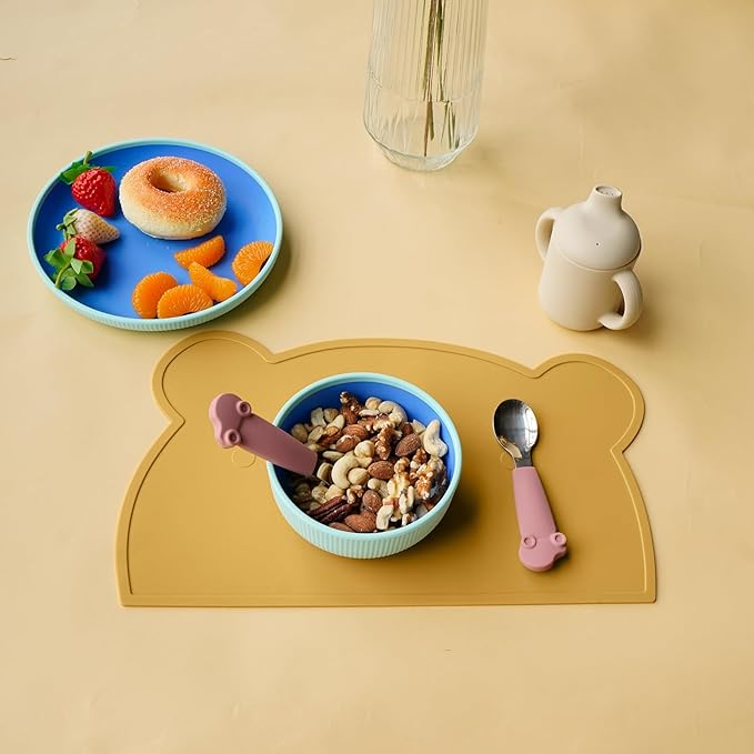 Silicone Placemats for Toddlers & Kids, Baby Table Mat for Restaurants & Dining Table, Non Slip &Wipeable Samll Placemats Cute Food Mat Eating Mat for Toddlers Self-Feeding Fun, 2 Pack