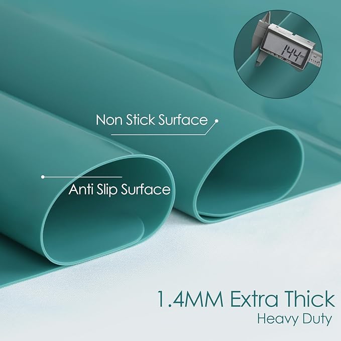 Extra Large Silicone Mat, 31.5x23.6 Inch Heat Resistant Mat for Kitchen Counter, Non Stick Silicone Baking Mat for Dough and Pastry, Thick Silicone Pad Countertop Protector, Dark Green