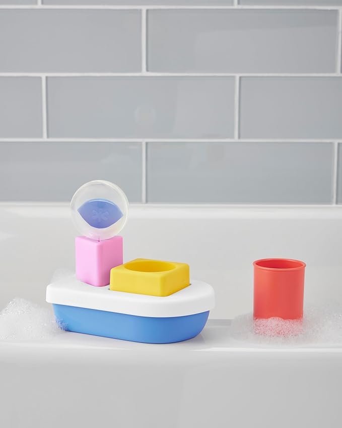 Skip Hop Baby Bath Toy STEM Learning & Play Stacking Boat 6-Piece Set Bathtub Sensory Development Toy with Sprinkle Effects & Floating Pieces Age 6m+