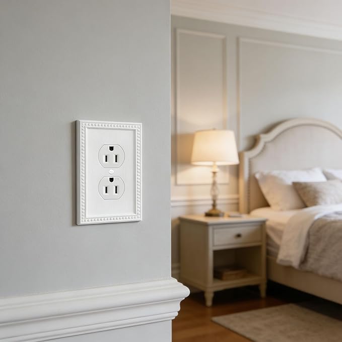20 Pack Mid-Size Duplex Wall Plates 1-Gang Switch Outlet Electrical Cover Plate Unbreakable Thermoplastic Faceplate for Light Receptacle Outlet Switch, Classic Beaded Relief Design, White