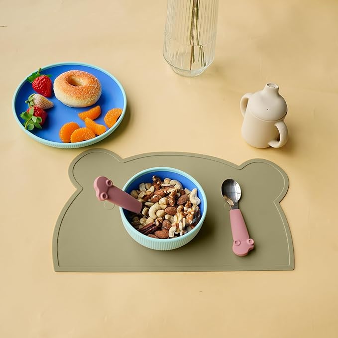 Silicone Placemats for Toddlers & Kids, Baby Table Mat for Restaurants & Dining Table, Non Slip &Wipeable Samll Placemats Cute Food Mat Eating Mat for Toddlers Self-Feeding Fun, 2 Pack