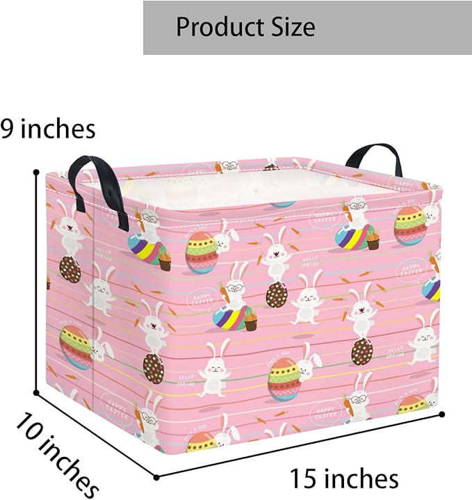 TIBAOLOVER Rectangular Easter Basket Easter Basket for Kids Baby Storage Basket Cute Toy Storage Bin Organizer Shelf Book Basket Easter Room Decor(Line Easter Egg)