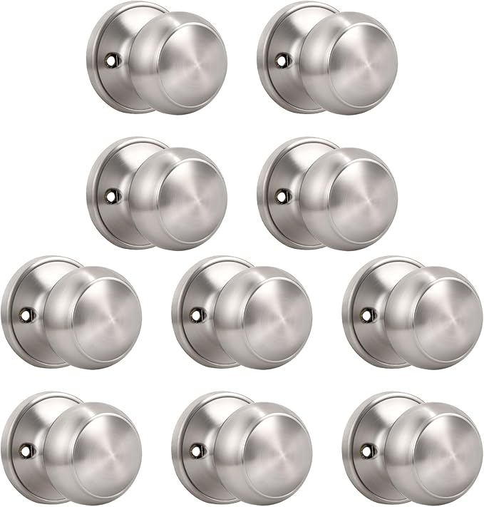 KNOBWELL 10 Pack Interior Dummy Door Knob, Keyless Closet Knobs Satin Nickel, Inactive for French Doors, Individual Non-Turning Single Side