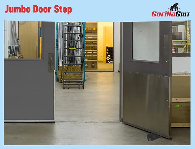 Extra Large Rubber Door Stoppers - Heavy Duty Door Stop Wedge, Jumbo Flexible Door Holder - Black 2 Pack - Non Marking Anti Slip Jammer