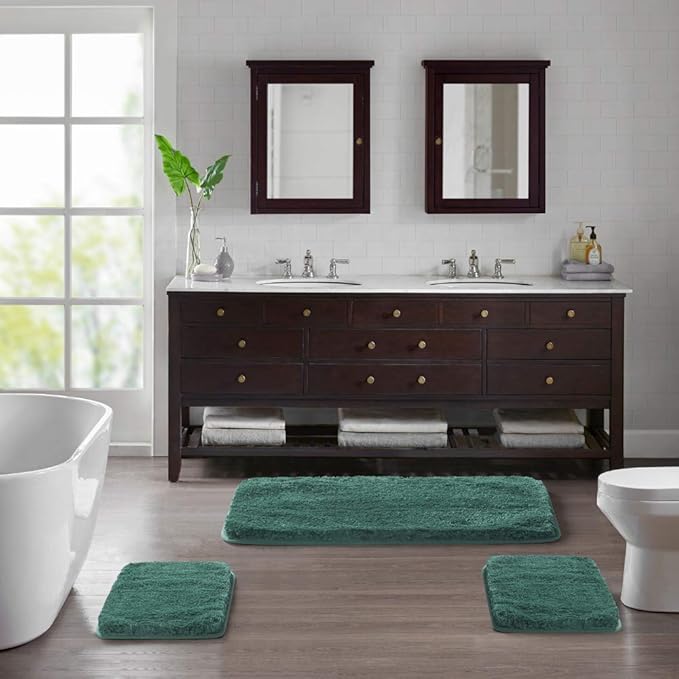 Suchtale Large Bathroom Rug Extra Soft and Absorbent Shaggy Mat (24 x 60, Hunter Green) Machine Washable Non Slip Microfiber Mat With Rubber Back