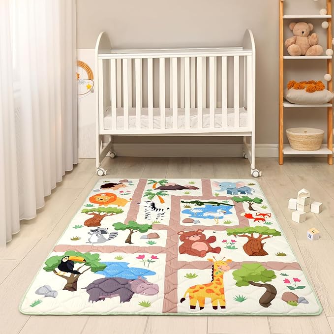 Baby Play Mat for Floor 59 * 71 inch, Extra Thick Soft Cushioning Foam Mat for Kids, Non Slip & Washable Crawling Mat for Toddler, Padded Play Mat for Baby Tummy Time