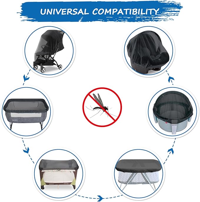 Baby Mosquito Net for Stroller, Reusable Bug Net for Stroller, Playards, Pack N Plays and Portable Mini Crib, Portable & Durable Baby Insect Netting, Black