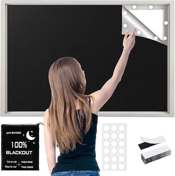 100% Blackout Window Cover, 118" x 57" 420D Portable Blackout Blinds 100% Blackout Window, Temporary Black Out Shades for Windows Cover Travel, Cut Any Size, 18 Adhesive & 12 Loop Tapes