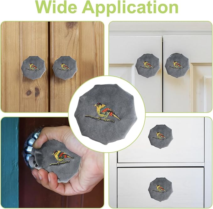 Round Door Handle Cover, 2Pcs Washable Soft Velvet Glove for Door Handle Anti-Static Door Knob Protector with Anti-Collision Strip(Gray Brid)