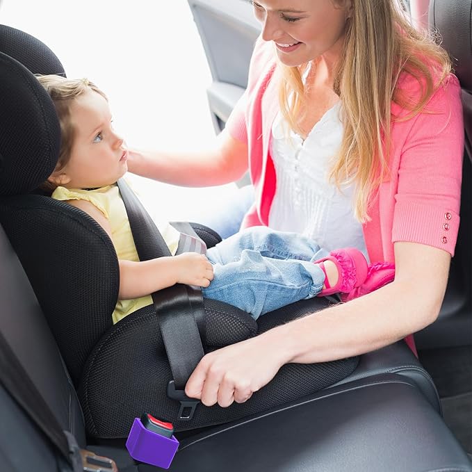 2 Pack Silicone Seat Belt Buckle Holder, Seat Belt Buckle Booster for Kids, Durable Silicone Material, Easy Access to The Buckles of Rear Seats, Car Accessories, Suitable for Most Car Models (Purple)