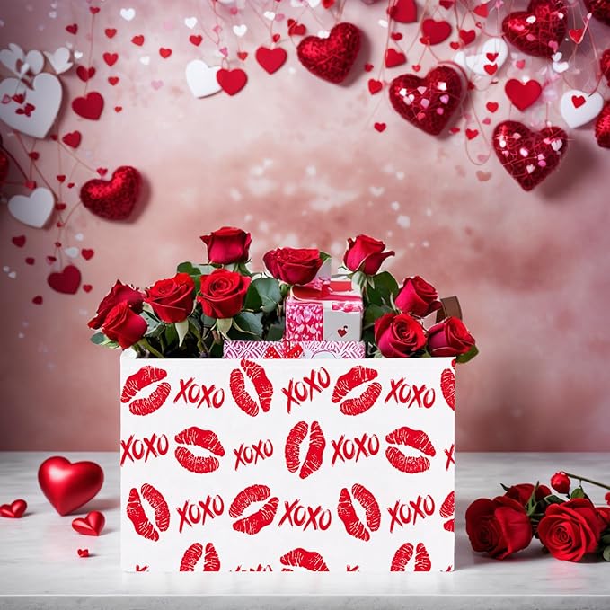 ASKETAM Valentine's Day Basket for Gifts Empty Cute Heart Large Gift Basket Decorative Storage Bin for Kid and Baby Room Décor (XOXO Red Lips)