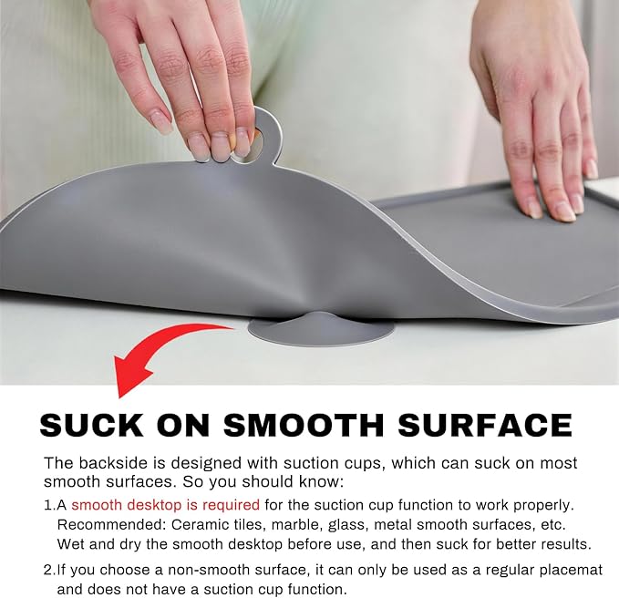 Large Silicone Suction Mat, 17" x 12" Thick Mats with Edge-Bumper, Raised Edge Leakproof, Non-Slip for Kids Toddler Baby Essentials Table Placemat, Restaurant Eating, Plates, Art, Craft & Painting