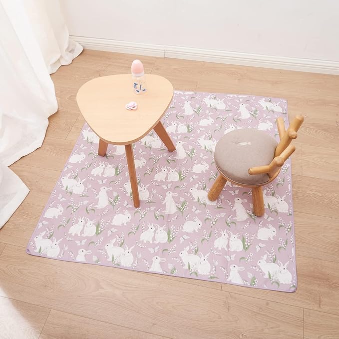 Splat Mat for Under High Chair/Arts/Crafts, Washable Baby Spill Mat Waterproof Non-Slip Floor Splash Mat, Portable Baby Play Mat and Table Cloth (Rabbit, 43"x 43")
