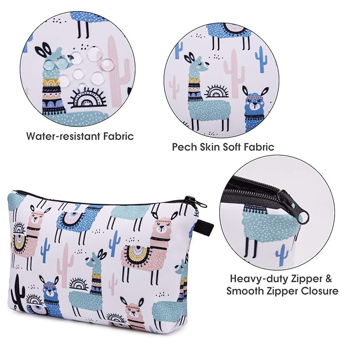 WANDF Cosmetic Bag for Women Makeup bag Organizer Mini Makeup Pouch for Purse Water Resistant Girls Gift(2pcs Alpacas+Sloths)