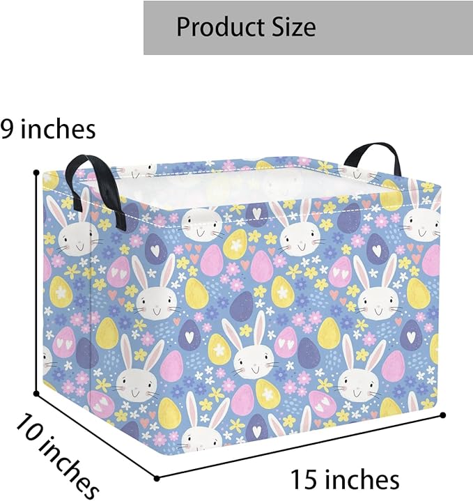 TIBAOLOVER Rectangular Storage Basket for Kids & Baby - Cute & Functional Toy Storage Bin, Organizer, Shelf or Book Basket - Easter Room Decor with Flower & Easter Egg Design