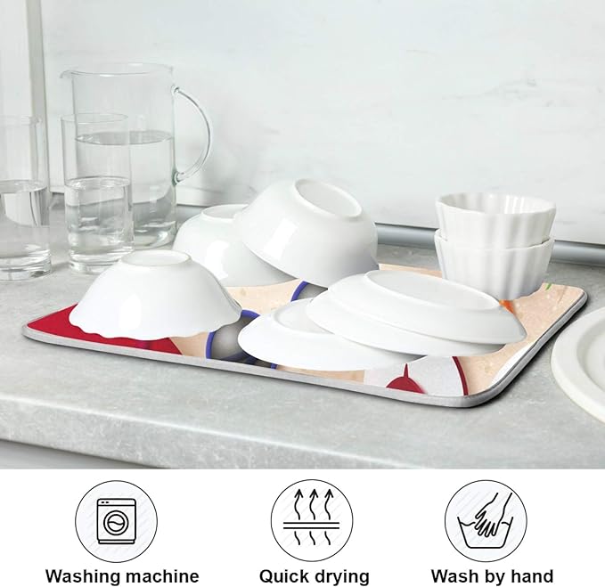 Hello Summer Dish Drying Mat for Kitchen Counter 16x18 in, Flip Flop Tableware Bottle Dryer Rack Mats for Kitchen Sink