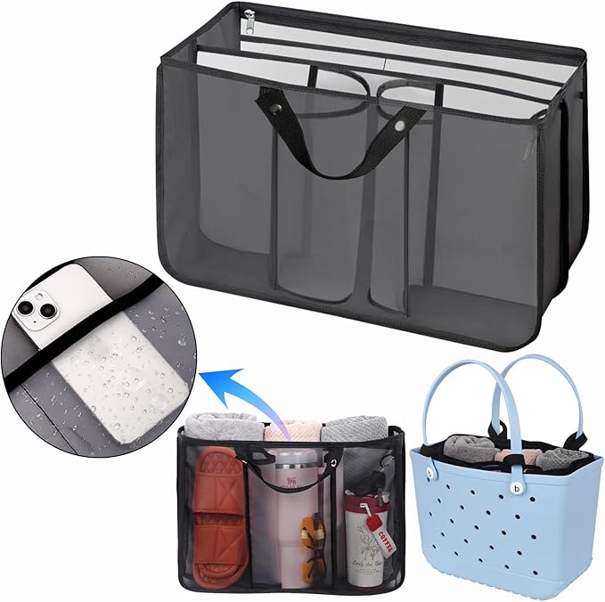Dry and wet separation,Beach Bags Organizer Insert Compatible with Original XL Bogg Bag,Lightweight Mesh Divider Pouch Insert for Bogg Bag Accessories, 18" x 8.3" x 12.2" Beach Tote Bags