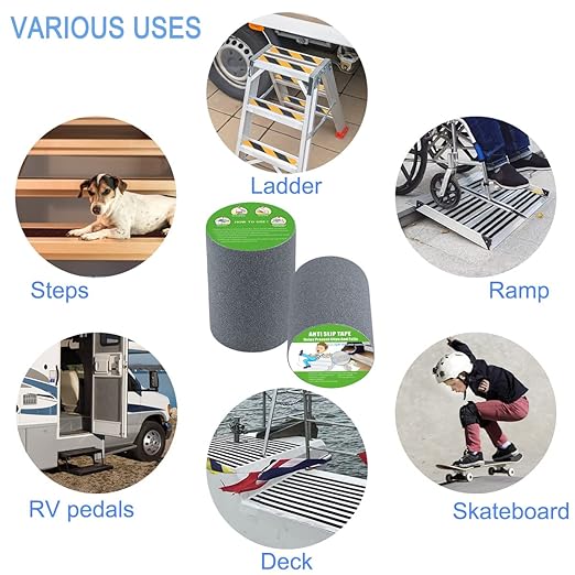 Anti Slip Tape, High Traction, Strong Grip Abrasive, Not Easy Leaving Adhesive Residue, Indoor & Outdoor (6" Width x 190" Long, Gray)