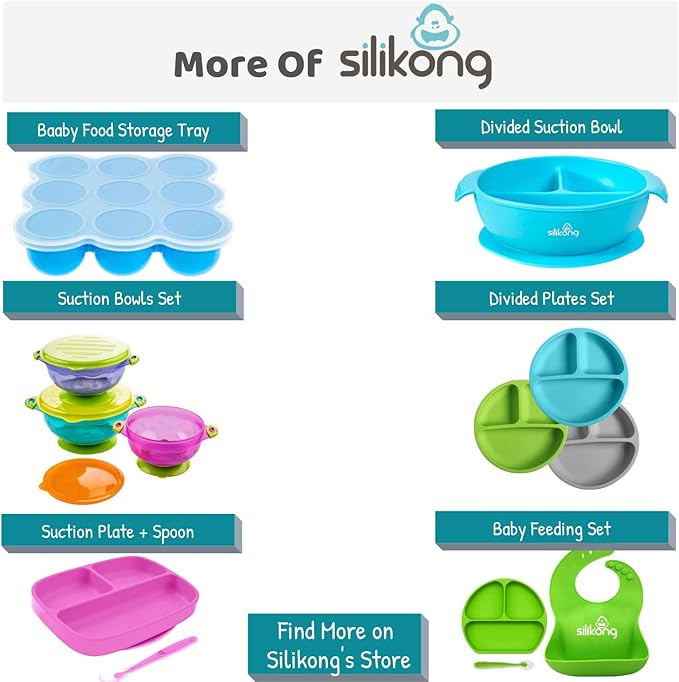 Silikong Suction Plate for Toddlers | BPA Free, 100% Food-Grade Silicone | Microwave, Dishwasher and Oven Safe | Stay Put Divided Baby Feeding Plates (1, Grey)