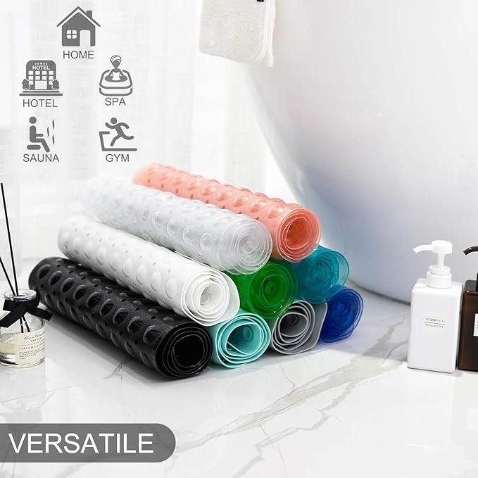 TEESHLY Bath Tub and Shower Mats, Non-Slip 39 x 16 Inch Extra Long Bathtub Mat, Machine Washable BathMat with Drain Holes, Suction Cups for Bathroom (Opaque Pale Green)