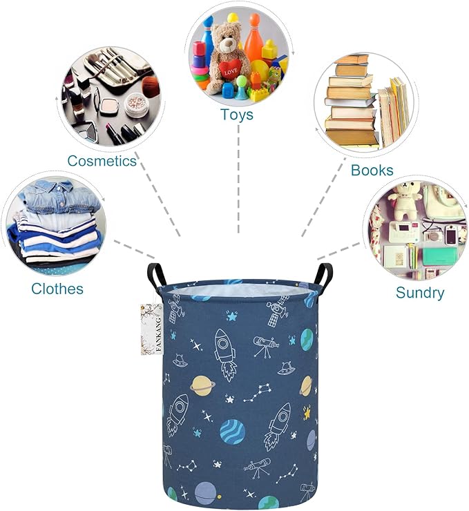 FANKANG Storage Basket, Nursery Hamper Canvas Laundry Basket Foldable with Waterproof PE Coating Large Storage Baskets for Kids Boys and Girls, Office, Bedroom, Clothes,Toys(Colorful Space )