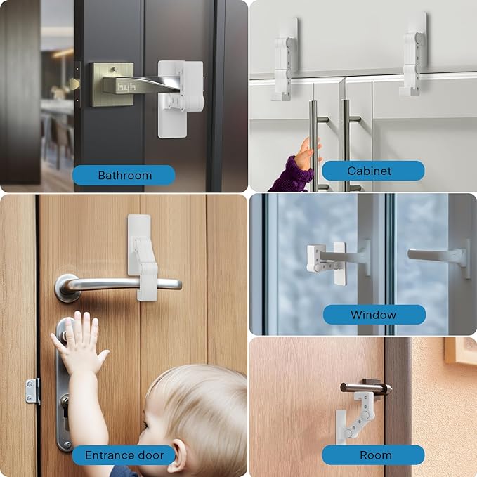 FYY Child Proof Door Lever Lock - 3Pack Baby Proofing Door Locks for Kids Safety, 3M Adhesive Door Handle Lock Prevent Toddlers from Opening Doors, Adjustable Cabinet Locks Baby Safety Products