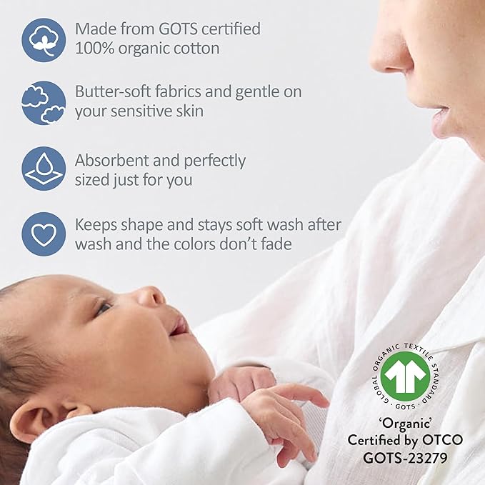 Butterblu Bailey 5-Pack Burp Cloths 100% Organic Cotton Knit for Newborn & Baby Boys & Girls, Blue, One Size