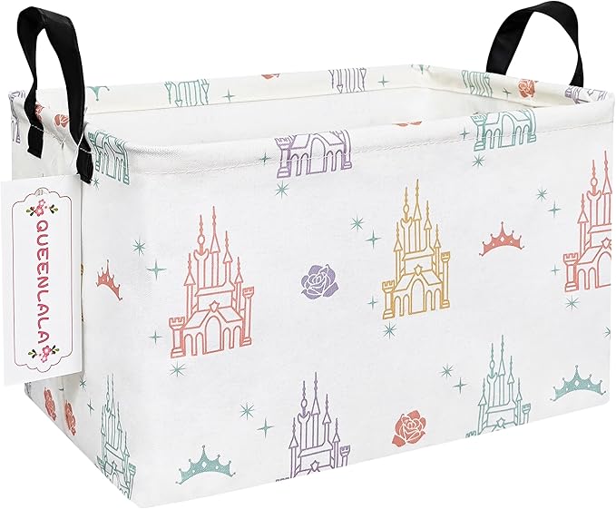 QUEENLALA Rectangular Laundry Hamper/Foldable Nursery Laundry Basket for Organizing/Storage Bin Baskets/Children Toy Office Bedroom/Toy Bin Closet Shelf Baskets(Rec-Rose Castle)
