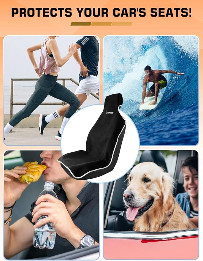 TESFEEL Car Seat Cover Towel, Waterproof Terry Cloth Car Seat Cover Universal Fit for Cars, SUVs, Pickups, Washable Car Seat Protector Brand Customized(Black,2pcs)