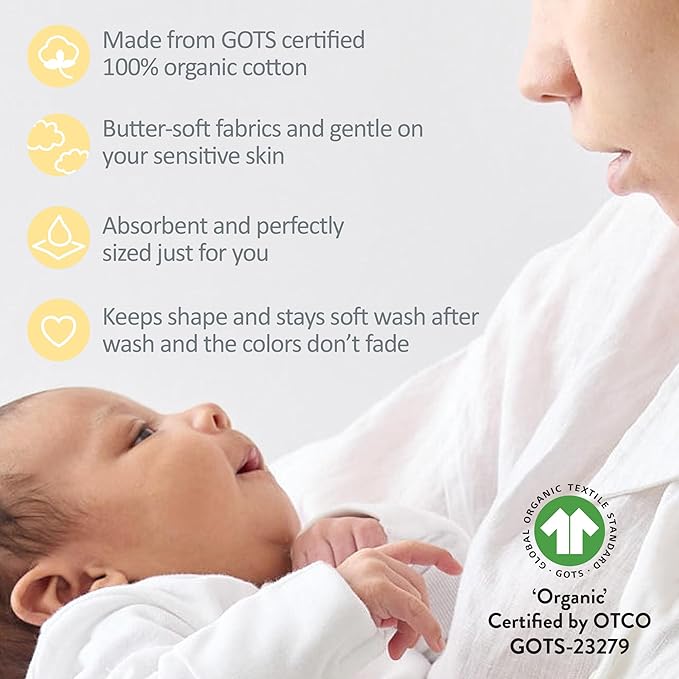 Butterblu Bailey 5-Pack Burp Cloths 100% Organic Cotton Knit for Newborn & Baby Boys & Girls, Haze, One Size