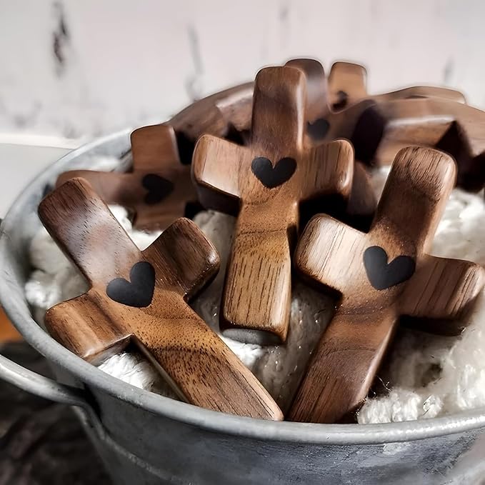 Cross My Heart/Encouragement Gift Wood Comfort Pocket Prayer Cross for Clutching, Clinging and Praying Christian Religious Gift