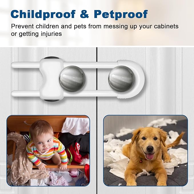 Cabinet Locks for Babies,Child Proof Cabinet Locks,4 Pack U-Shaped Baby Proofing Cabinets,Child Locks for Cabinets and Drawers,Child Safety Cabinet Locks with Adjustable(White)