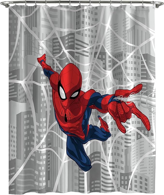 Jay Franco Shower Curtains Marvel Spiderman City Web Easy Care Fabric Kids Bath Curtain (Official Marvel Product)