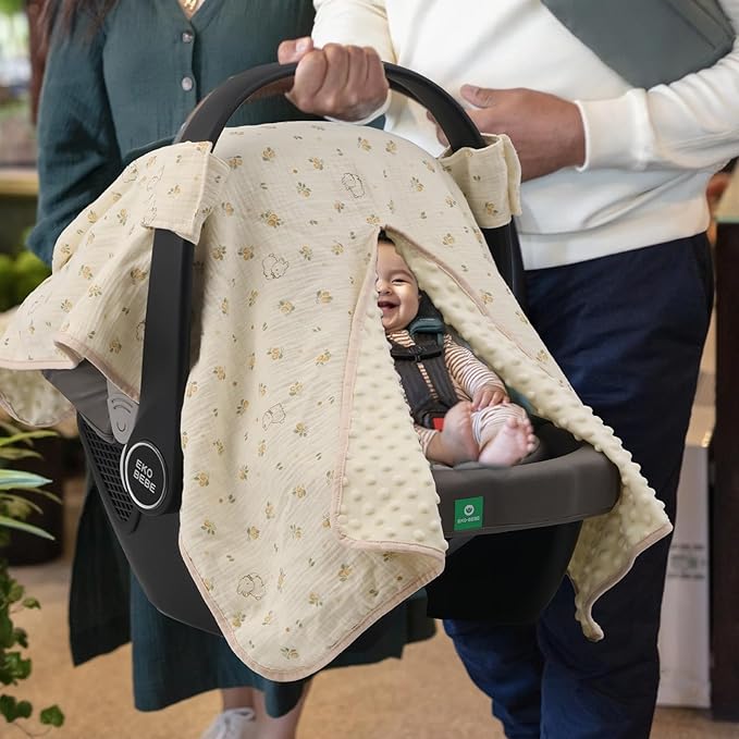 2-in-1 Baby Car Seat Cover, Baby Car Seat Canopy, Mom Nursing Cover,Easy to Install Shield,Multi-Purpose | Winter Warm & Summer Shade Use (Yellow Little Flower)