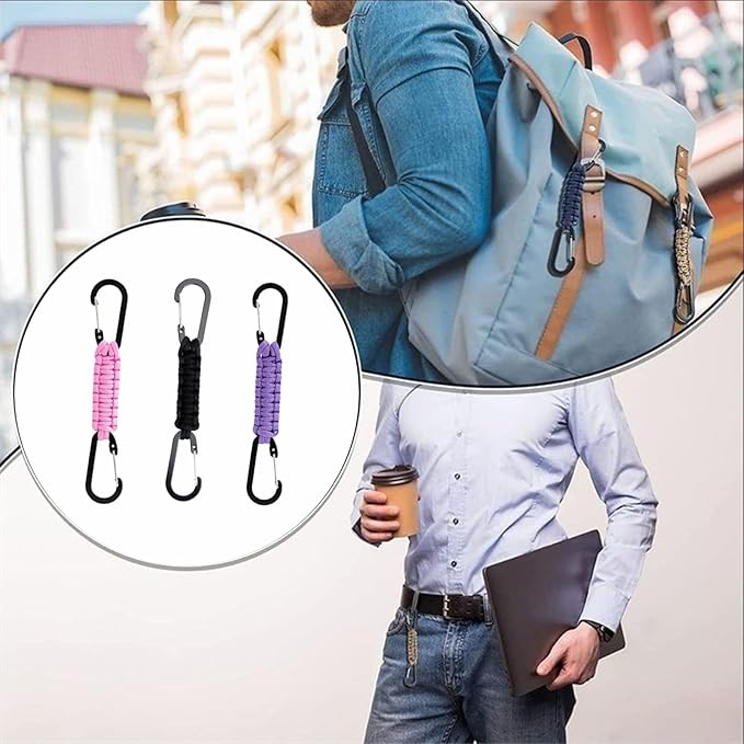 Paracord Keychain Carabiner with Double Hooks Hanger Stroller Hook for Camping Hiking Clip Water Bottle Keys Backpack Tools